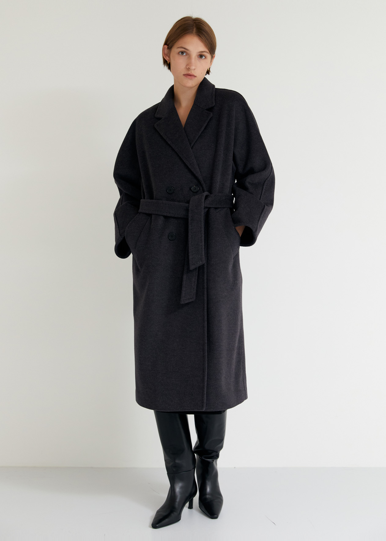 Belted stitch long coat